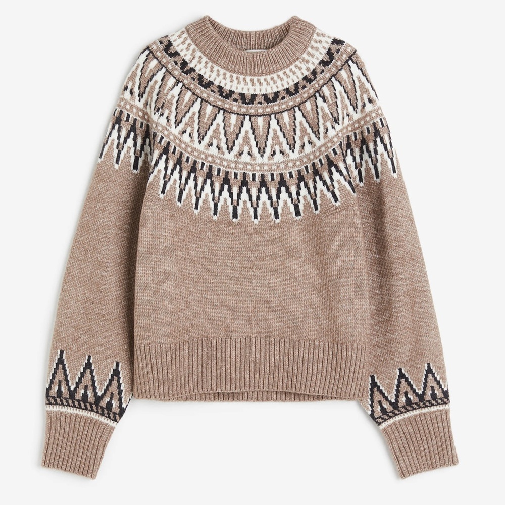 H&M Jacquard knit jumper Beige marl/patterned  - Sweater XS